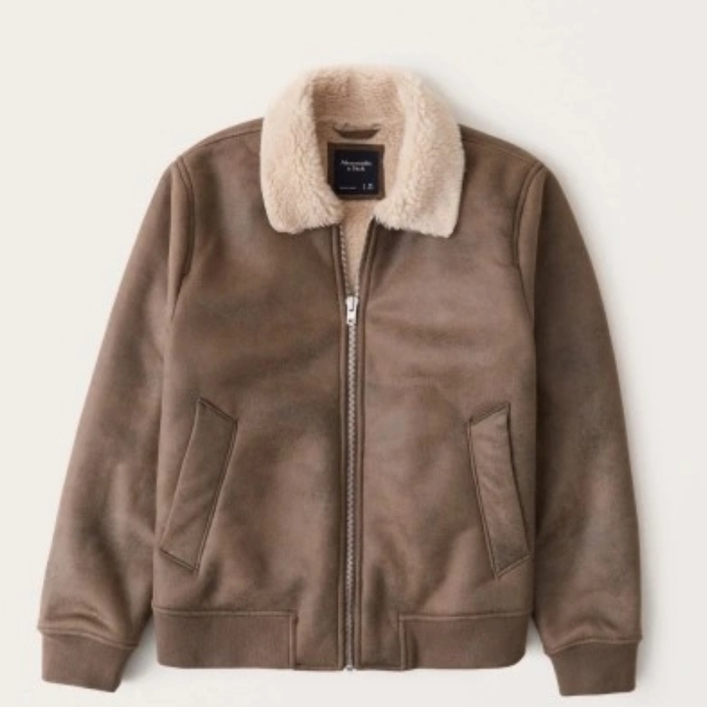 Men's Sherpa-Lined Vegan Suede Bomber Abercrombie & Fitch XXL